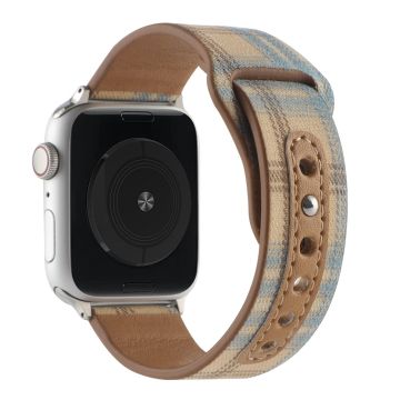 Apple Watch Series 8 (41 mm) tøy med lærrem - Beige / Lyseblå