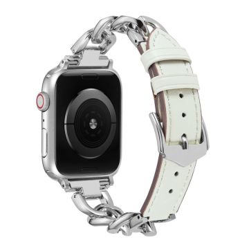 Apple Watch Series 8 (41 mm) metallkjede med lærrem - Sølv / Hvit