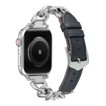 Apple Watch Series 8 (41 mm) metallkjede med lærrem - Sølv / Svart