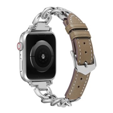 Apple Watch Series 8 (41 mm) metallkjede med lærrem - Sølv / Grå