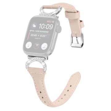 Apple Watch Series 8 (41 mm) Ekte lærrem med sølvspenne i rhinestone - Aprikos