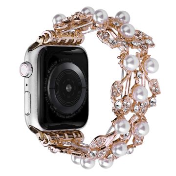 Apple Watch Series 8 (41 mm) strassmote med fasjonable perler - Rose Gull