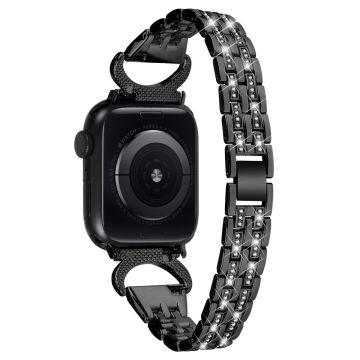 Apple Watch Series 8 (41 mm) metallrem med 5 perler i rhinestone - Svart