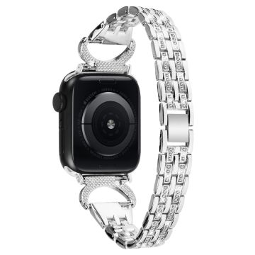 Apple Watch Ultra / 8 (41 mm) metallrem med 5 perler i rhinestone - Sølv