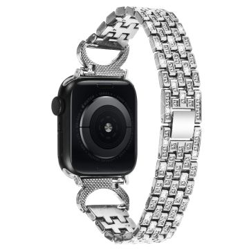 Apple Watch Series 8 (41 mm) metallrem med 5 perler i rhinestone - Sølv