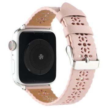 Apple Watch Series 8 (41 mm) hollow blossom rem i ekte skinn - Rosa