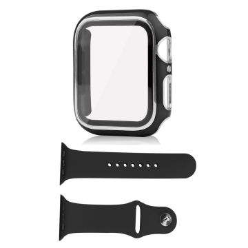 Apple Watch SE 2022 (40 mm) deksel og silikondeksel med herdet glass - Svart / Sølv