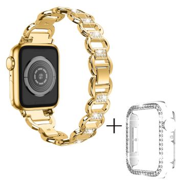 Apple Watch SE 2022 (40 mm) legeringsrem med rhinestone-dekor og klart deksel - Gull