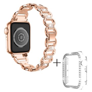 Apple Watch SE 2022 (40 mm) legeringsrem med rhinestone-dekor og klart deksel - Rose Gull