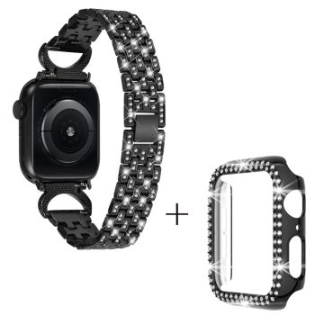 Apple Watch SE 2022 (40 mm) strassdekorert metallrem med 5 perler og deksel - Svart