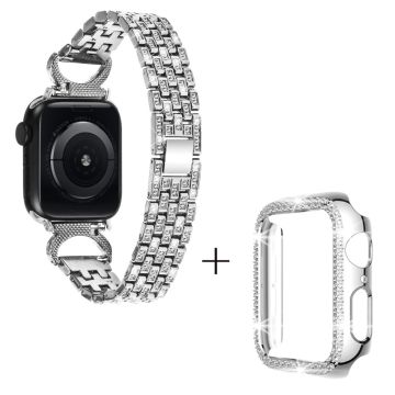 Apple Watch SE 2022 (40 mm) strassdekorert metallrem med 5 perler og deksel - Sølv