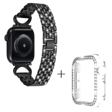 Apple Watch SE 2022 (40 mm) strassdekorert metallrem med 5 perler og klart deksel - Svart