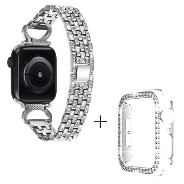 Apple Watch SE 2022 (40 mm) strassdekorert metallrem med 5 perler og klart deksel - Sølv