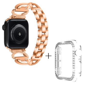 Apple Watch SE 2022 (40 mm) X-Shape metallrem med rhinestone-dekor og gjennomsiktig deksel - Rose Gull