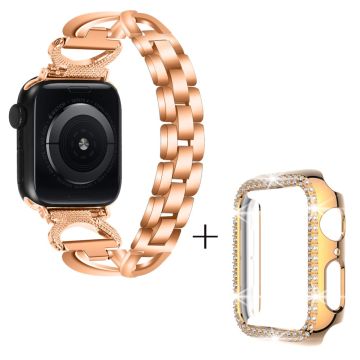 Apple Watch SE 2022 (40 mm) X-Shape metallrem med rhinestone-dekor og deksel - Rose Gull