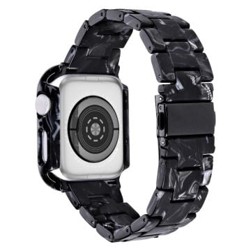 Resin-stil med integrert deksel for Apple Watch SE 2022 (40 mm) / SE / 6 / 5 / 4 - Svart Blomst