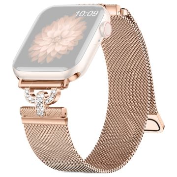 Apple Watch Series 9 41 mm strass S-formet milanesisk rem i rustfritt stål - Rose Gull