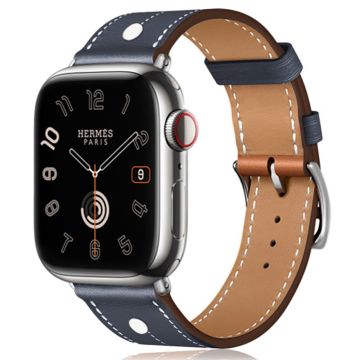 Apple Watch Series 41mm / 40mm / 38mm Rivet Decor Watch Band Genuine Cow Leather Strap - Blå