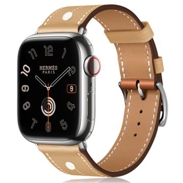 Apple Watch Series 41mm / 40mm / 38mm Rivet Decor Watch Band Genuine Cow Leather Strap - Lys Gul