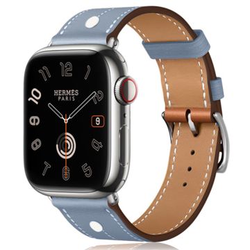 Apple Watch Series 41mm / 40mm / 38mm Rivet Decor Watch Band Genuine Cow Leather Strap - Babyblå