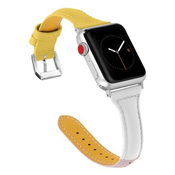 Apple Watch Series 4 40mm trefarget ekte skinn klokke band - Gul / Hvit / Rosa