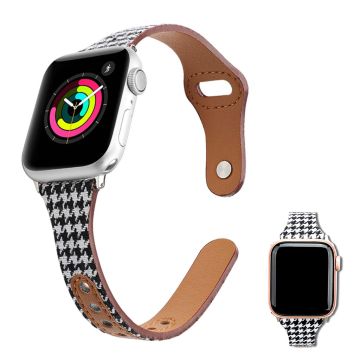 Apple Watch 40 mm klokkerem i skinn med liner-design - Svart Hvitt Svalebelte