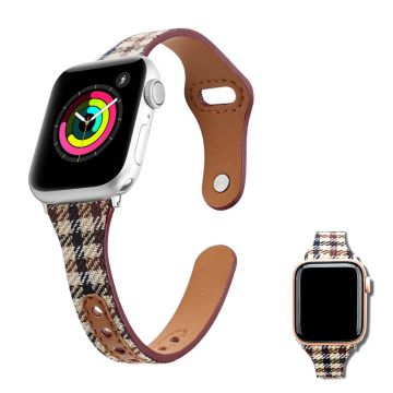 Apple Watch 40 mm klokkerem i skinn med liner-design - Yellow Plaid