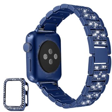 Apple Watch 40 mm klokkerem med 3 perler og rhinestone-dekor med deksel - Blå