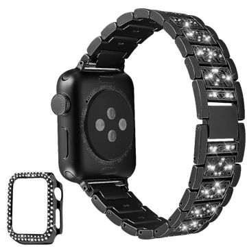 Apple Watch 40 mm klokkerem med 3 perler og rhinestone-dekor med deksel - Svart