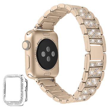 Apple Watch 40 mm klokkerem med 3 perler og rhinestone-dekor med deksel - Retro Gull