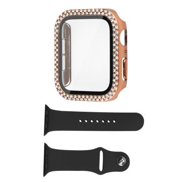 Apple Watch SE 2022 (40 mm) deksel med rhinestone-dekor med herdet glass og klokkerem - Rose Gull