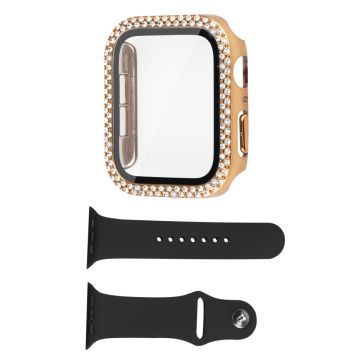 Apple Watch SE 2022 (40 mm) deksel med rhinestone-dekor med herdet glass og klokkerem - Gull