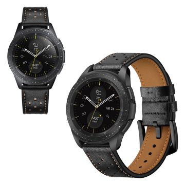 Samsung Galaxy Watch (42mm) holdbar ekte skinn klokkereim - Svart