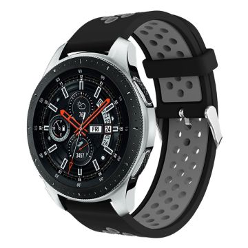 Samsung Galaxy Watch 46mm klokkereim av myk silikon med 2 fargers design - svart og grå