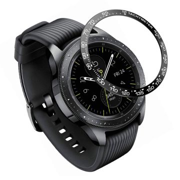 Samsung Galaxy Watch (42mm) Rustfritt Stål Ring Ramme Etui - Svart Ring Hvit Tekst