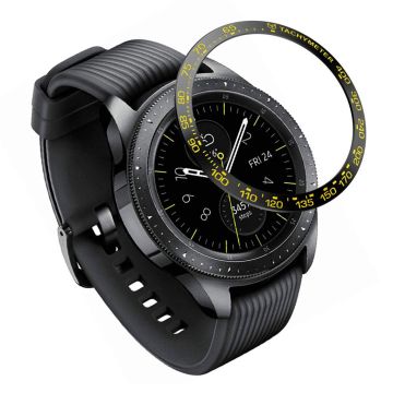 Samsung Galaxy Watch (42mm) Rustfritt Stål Ring Ramme Etui - Svart Ring Gul Tekst