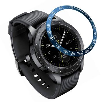 Samsung Galaxy Watch (42mm) Rustfritt Stål Ring Ramme Etui - Blå Ring Hvit Tekst