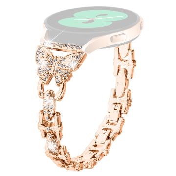 20 mm Samsung Galaxy Watch Active 2 / Active metallrem med rhinestone sommerfugldekor - Rose Gull