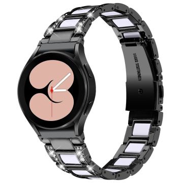 Urrem i rustfritt stål med rhinestone til Samsung Galaxy Watch 4 - Svart / Hvit