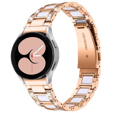 Urrem i rustfritt stål med rhinestone til Samsung Galaxy Watch 4 - Rose Gull / Hvit