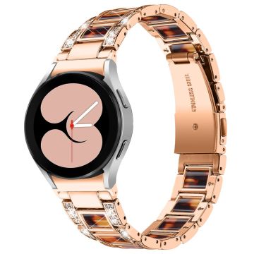 Urrem i rustfritt stål med rhinestone til Samsung Galaxy Watch 4 - Rose Gull / Tortoiseshell Color