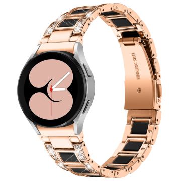 Urrem i rustfritt stål med rhinestone til Samsung Galaxy Watch 4 - Rose Gull / Svart