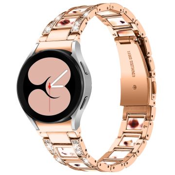 Urrem i rustfritt stål med rhinestone til Samsung Galaxy Watch 4 - Rose Gull / Nougatmønster