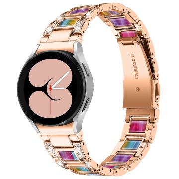 Urrem i rustfritt stål med rhinestone til Samsung Galaxy Watch 4 - Rose Gull / Lilla Grønn Blanding