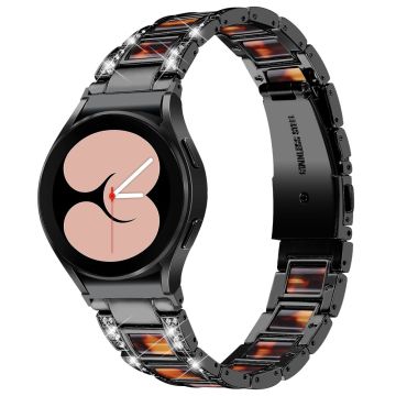 Urrem i rustfritt stål med rhinestone til Samsung Galaxy Watch 4 - Svart / Tortoiseshell Color