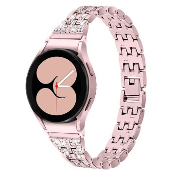 To rader med rhinestone-klokkerem i rustfritt stål til Samsung Galaxy Watch 4 - Rosa Rose