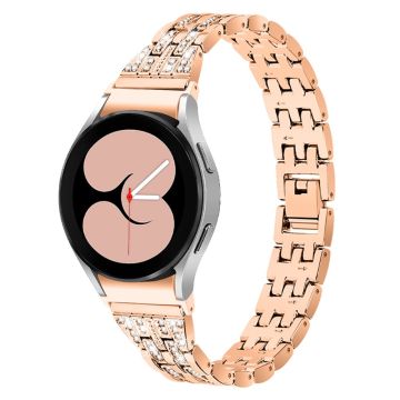 To rader med rhinestone-klokkerem i rustfritt stål til Samsung Galaxy Watch 4 - Rose Gull