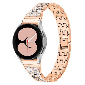 To rader med rhinestone-klokkerem i rustfritt stål til Samsung Galaxy Watch 4 - Rose Gull / Rose Gull