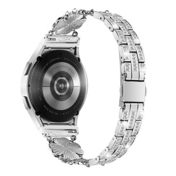 Samsung Galaxy Watch 5 / 5 Pro / 4 kløverstil rhinestone dekor metallrem - Sølv