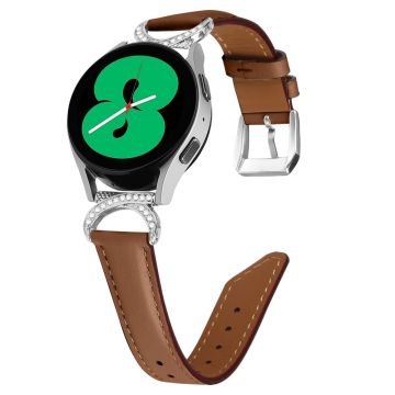 Samsung Galaxy Watch 5 (44 mm) / (40 mm) / 3 (41 mm) skinnrem med kontakt og sølvspenne - Brun